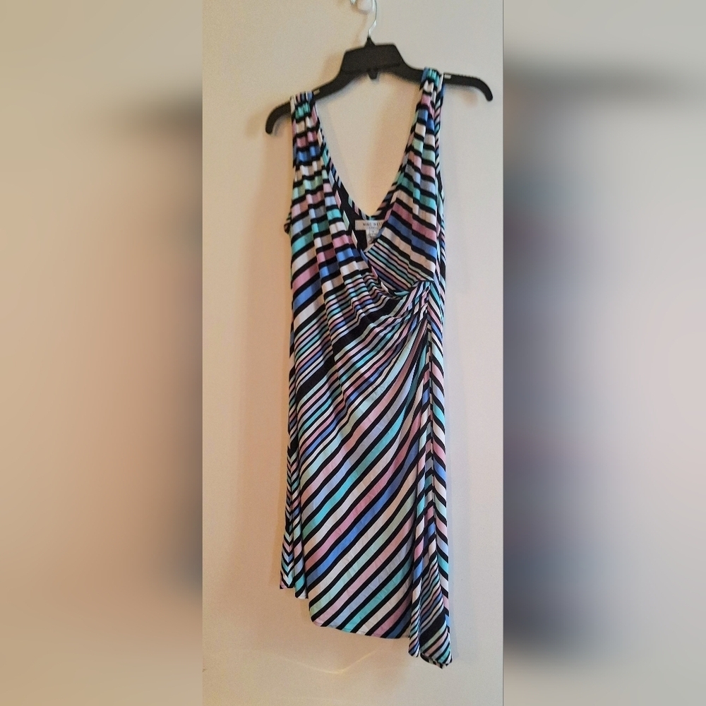 NWOT Nine West Asymmetrical Striped Dress - Black, White, Blue, Pink. - Picture 4 of 5